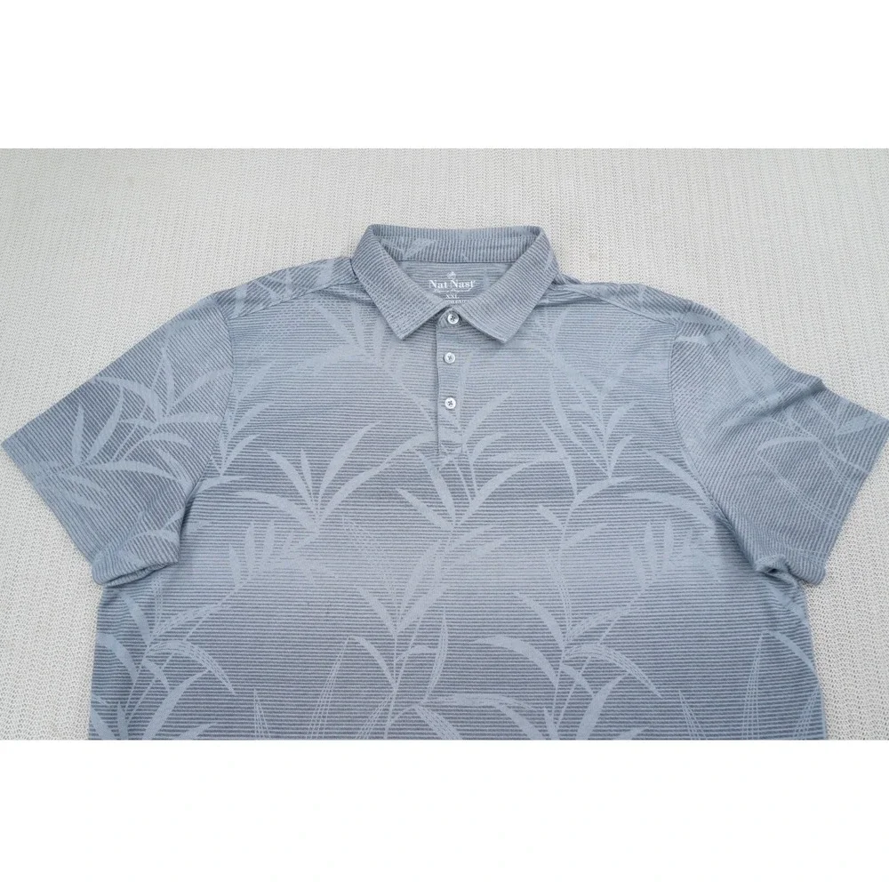 Nat Nast Shirt Mens 2XL XXL Gray Hawaiian Floral Print Short Sleeve Golf Polo